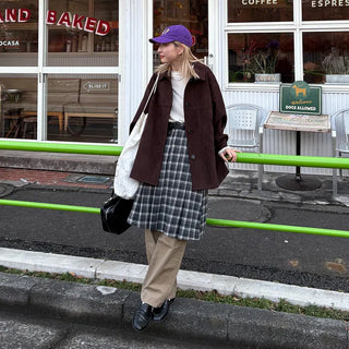 Wool check midi skirt