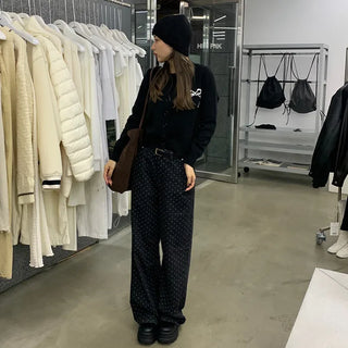 Polka Dot Denim Wide Pants
