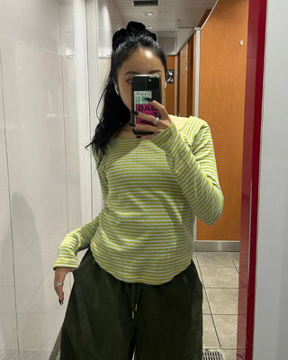 Striped round hem long-sleeve cut and sew