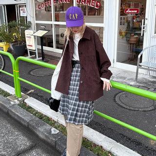 Wool check midi skirt