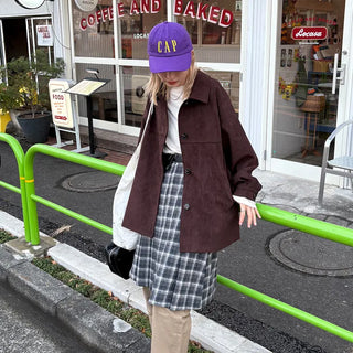 Suede Collar Neck Mid-Length Jacket