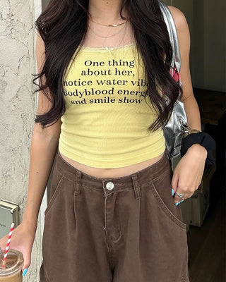 Lettering Lace Neck Bra Camisole
