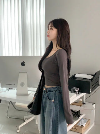 [6 colors] Slim V-neck long-sleeve T-shirt