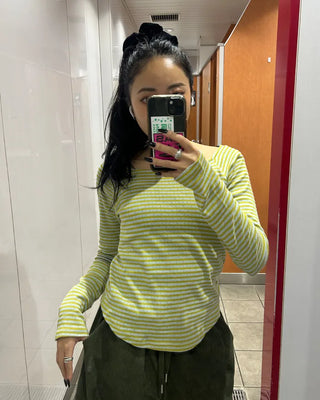 Striped round hem long-sleeve cut and sew