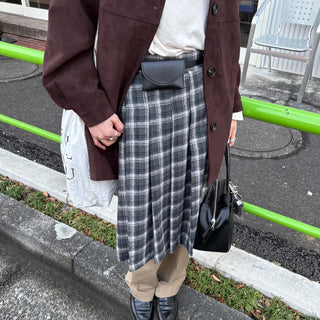 Wool check midi skirt