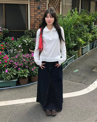 Maxi Slit Denim Long Skirt