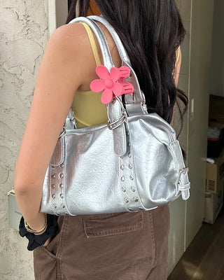 Studded belt leather tote bag