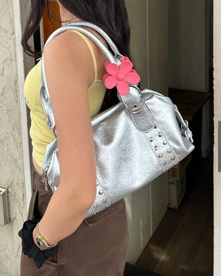 Studded belt leather tote bag