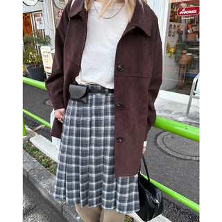 Suede Collar Neck Mid-Length Jacket