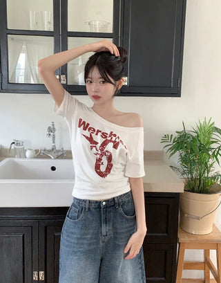 Lettering Off Short-Sleeve T-Shirt