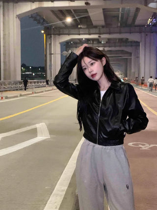 [S, M] Cropped Leather Jacket