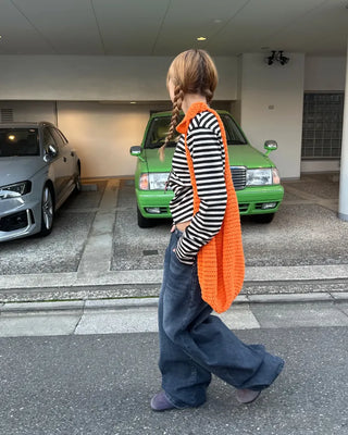 Striped semi-cropped long-sleeve T-shirt