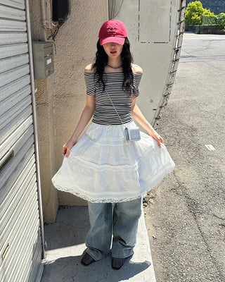 Lace tiered midi skirt