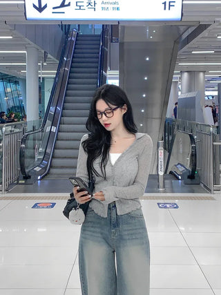 Washed denim wide-leg pants (3 colors)