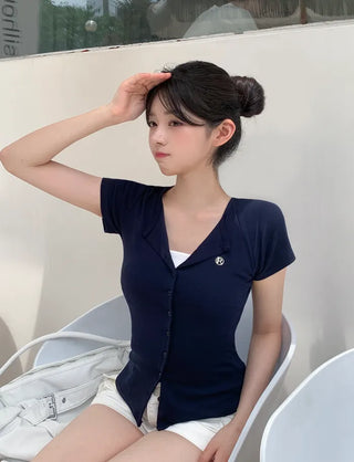Pendant short-sleeved cardigan