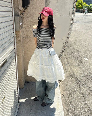 Lace tiered midi skirt