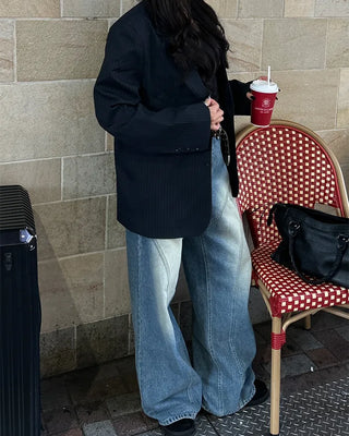 (ORIGINAL) Double Unique Seam Wide Denim Pants