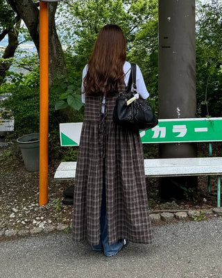 Ribbon check long dress