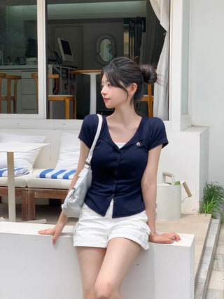 Pendant short-sleeved cardigan