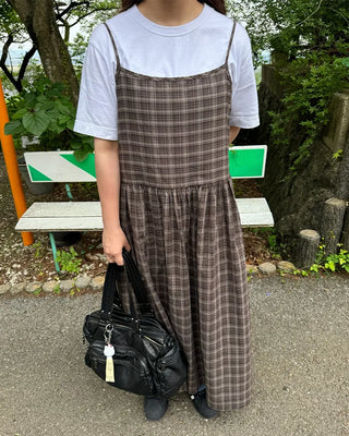 Ribbon check long dress