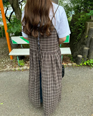 Ribbon check long dress