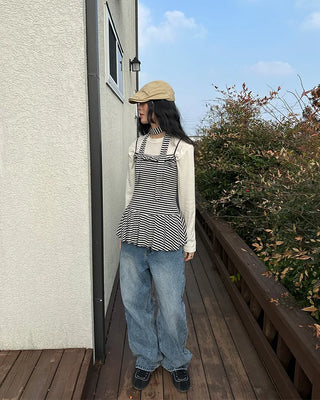 Two-button denim wide-leg pants