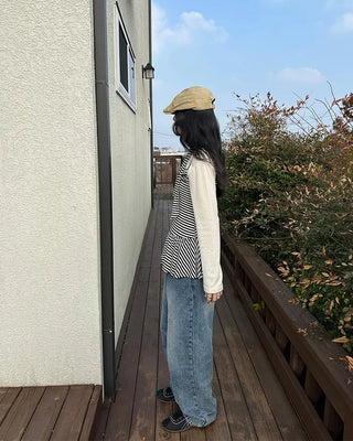 Two-button denim wide-leg pants