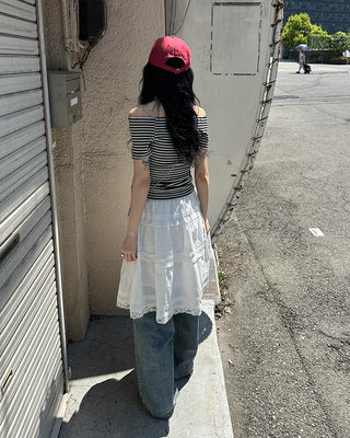 Lace tiered midi skirt