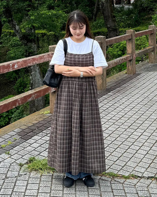 Ribbon check long dress