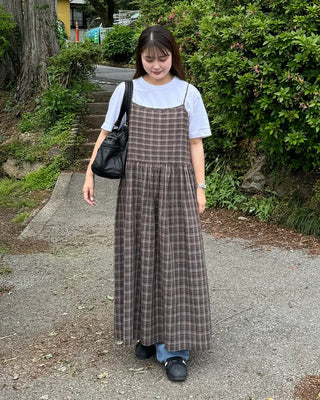 Ribbon check long dress