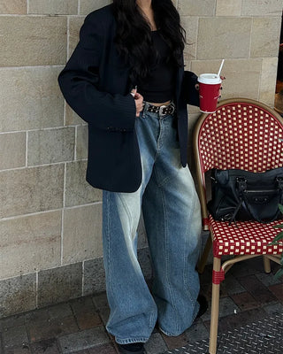 (ORIGINAL) Double Unique Seam Wide Denim Pants