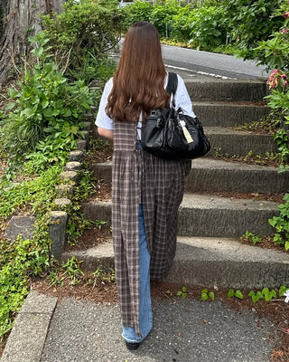 Ribbon check long dress