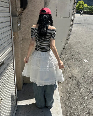 Lace tiered midi skirt