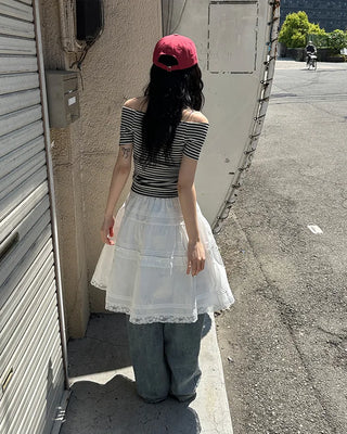 Lace tiered midi skirt