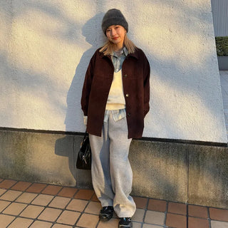 Suede Collar Neck Mid-Length Jacket