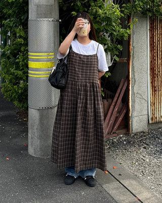 Ribbon check long dress