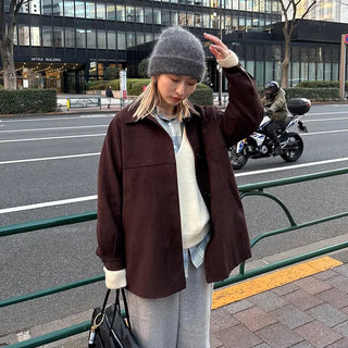 Suede Collar Neck Mid-Length Jacket