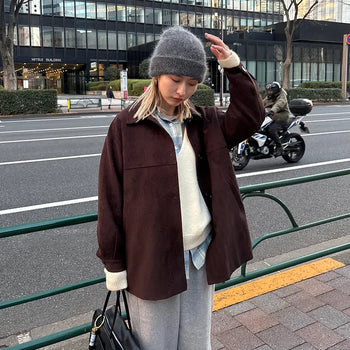 Suede Collar Neck Mid-Length Jacket