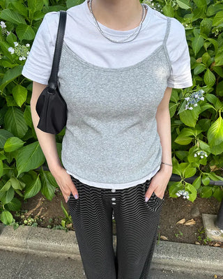 Crew neck semi-cropped short-sleeve T-shirt