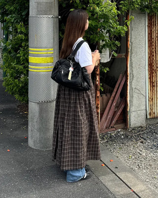 Ribbon check long dress