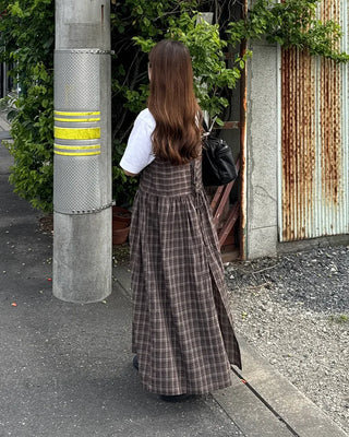 Ribbon check long dress