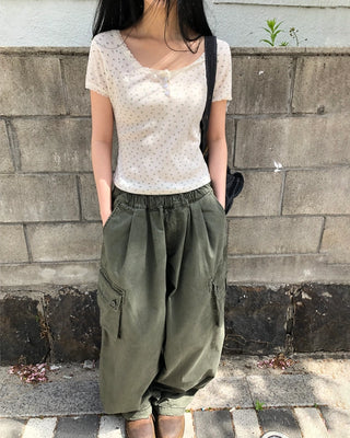 Balloon wide elastic waist pants