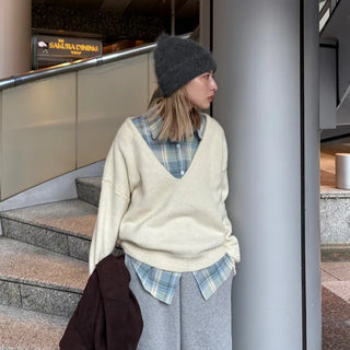 One-pocket loose flannel shirt