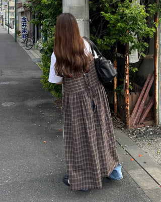 Ribbon check long dress