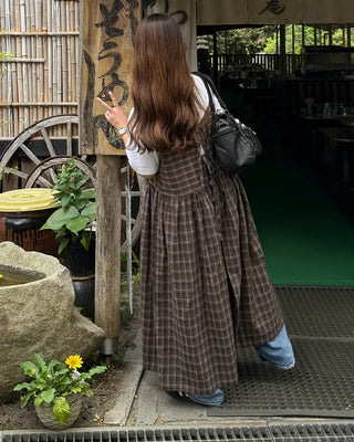 Ribbon check long dress