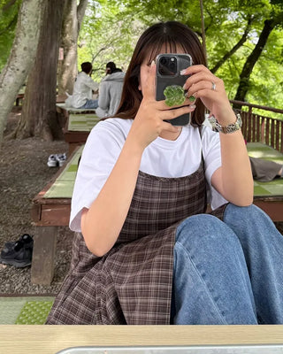 Ribbon check long dress