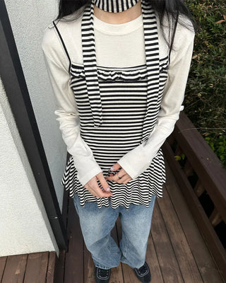 Striped scarf layered mini dress