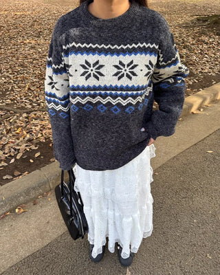 (Unisex) Snowflake Round Neck Knit