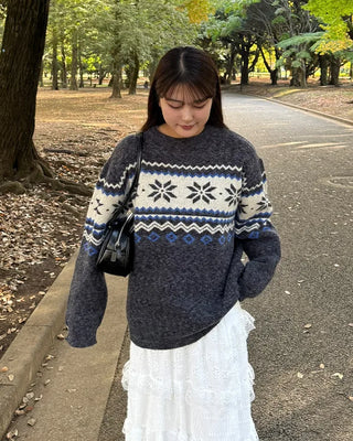 (Unisex) Snowflake Round Neck Knit