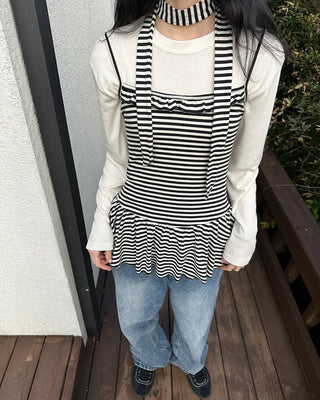 Striped scarf layered mini dress
